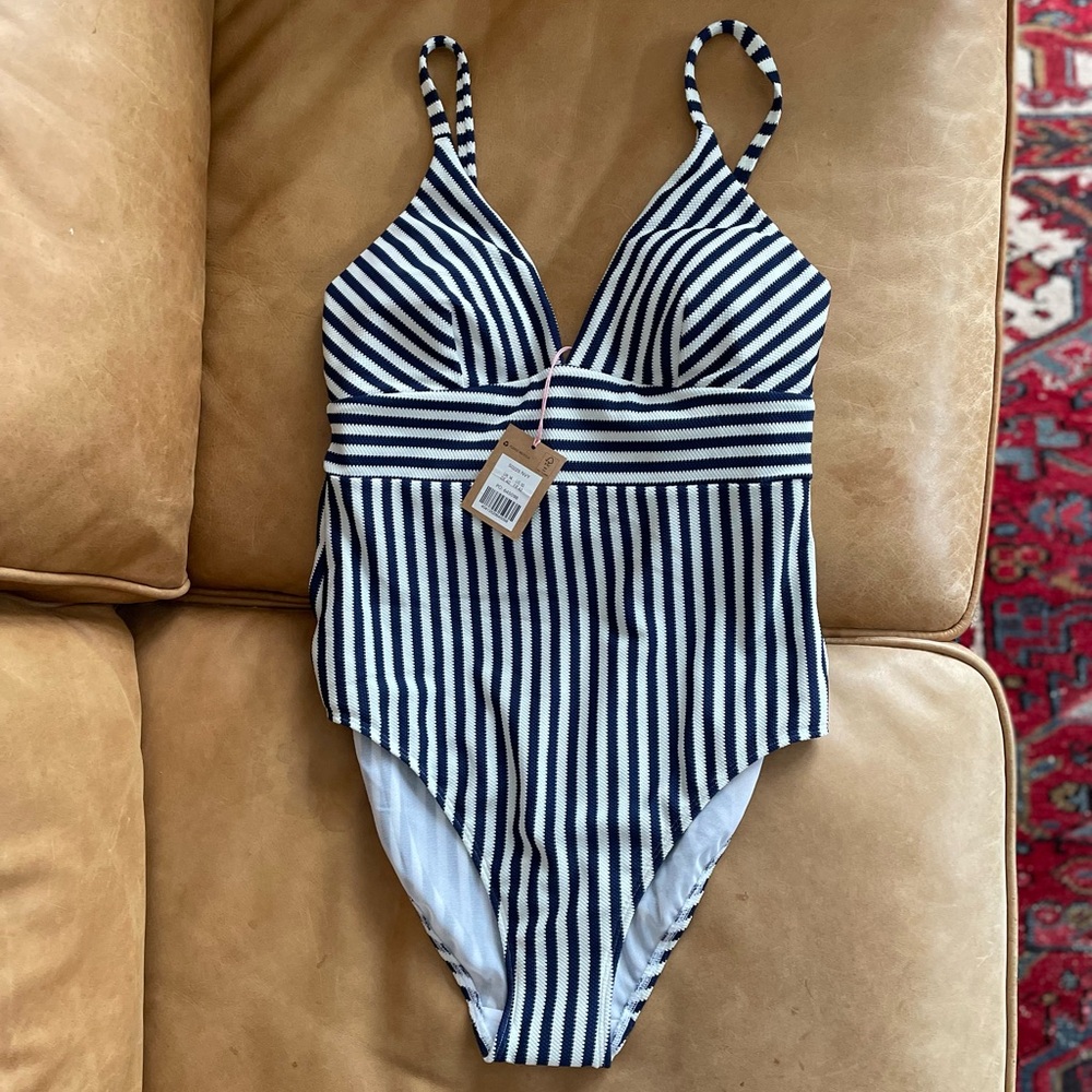 Boden Navy & White Vertical Stripe One-Piece Swimsuit - Picture 9 of 15